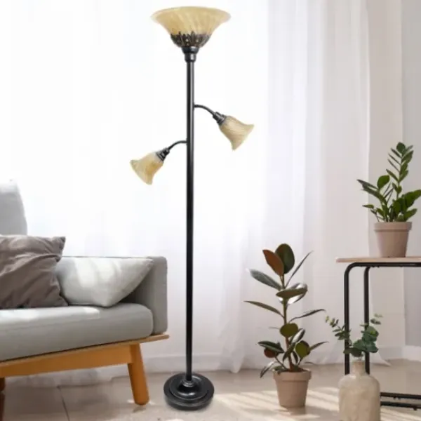 Floor Lamps-Kirkland's Home Bronze And 3-Scallop Glass Floor Lamp Tan