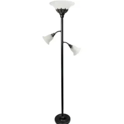 Floor Lamps-Kirkland's Home Bronze And White 3-Scallop Glass Floor Lamp Brown