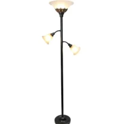 Floor Lamps-Kirkland's Home Bronze And White 3-Scallop Glass Floor Lamp Brown
