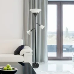 Floor Lamps-Kirkland's Home Bronze And White 3-Scallop Glass Floor Lamp Brown