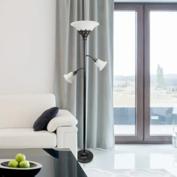 Floor Lamps-Kirkland's Home Bronze And White 3-Scallop Glass Floor Lamp Brown