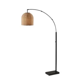Floor Lamps-Kirkland's Home Bronze And Woven Rat Arc Floor Lamp Tan