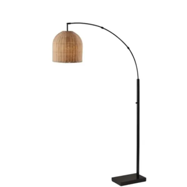 Floor Lamps-Kirkland's Home Bronze And Woven Rat Arc Floor Lamp Tan
