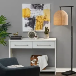 Floor Lamps-Kirkland's Home Bronze And Woven Rat Stem Floor Lamp Tan