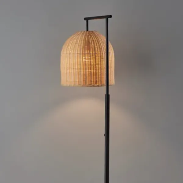 Floor Lamps-Kirkland's Home Bronze And Woven Rat Stem Floor Lamp Tan