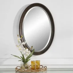 Decorative Mirrors-Kirkland's Home Bronze Beaded Frame Oval Mirror