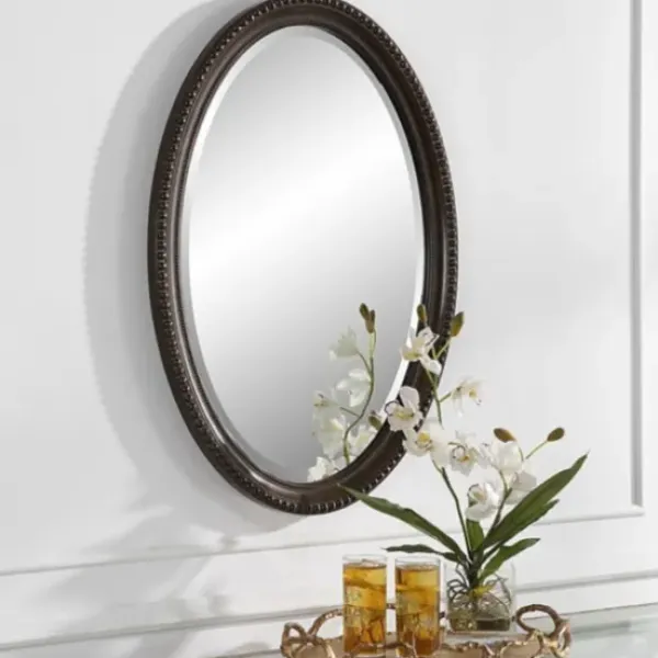 Decorative Mirrors-Kirkland's Home Bronze Beaded Frame Oval Mirror