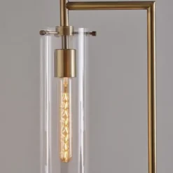 Floor Lamps-Kirkland's Home Bronze Glass Cylinder Shade Floor Lamp Clear