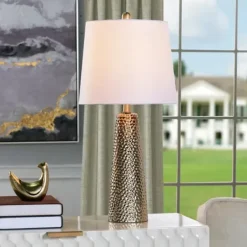 Table Lamps-Kirkland's Home Bronze Hammered Table Lamp White