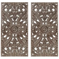 Wall Plaques-Kirkland's Home Bronze Madison Park Floral Wall Plaques, Set Of 2 Brown