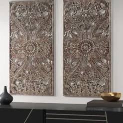 Wall Plaques-Kirkland's Home Bronze Madison Park Floral Wall Plaques, Set Of 2 Brown