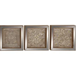 Wall Plaques-Kirkland's Home Bronze Metal Mirror Floral Wall Plaques, Set Of 3 Brown