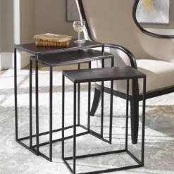 Accent & End Tables-Kirkland's Home Bronze Metal Nesting Side Tables, Set Of 3 Black