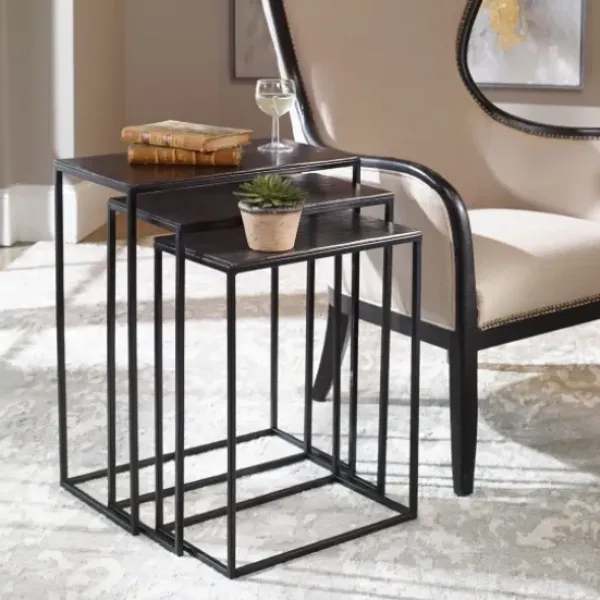 Accent & End Tables-Kirkland's Home Bronze Metal Nesting Side Tables, Set Of 3 Black