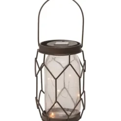 Outdoor Lighting-Kirkland's Home Bronze Metal Solar Mason Jar Lantern Brown