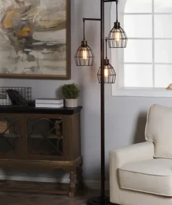 Floor Lamps-Kirkland's Home Bronze Metal 3-Tier Floor Lamp Brown