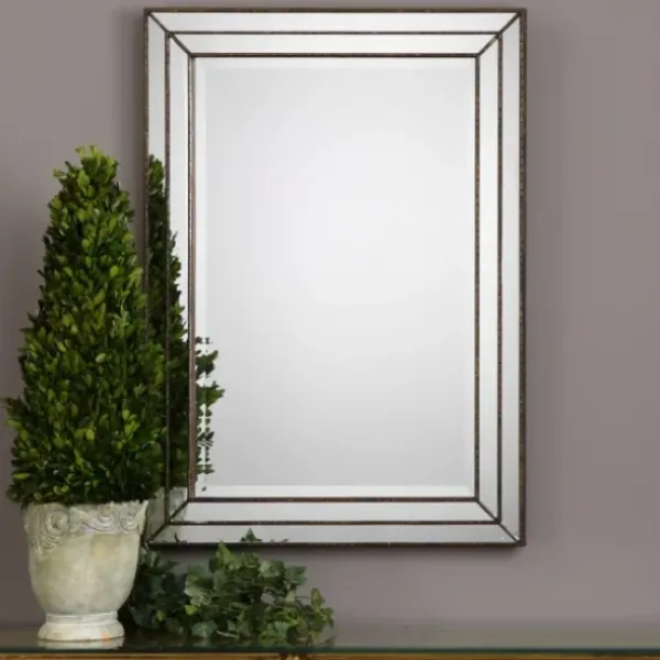 Decorative Mirrors-Kirkland's Home Bronze Metallic Grooved Texture Wall Mirror Brown