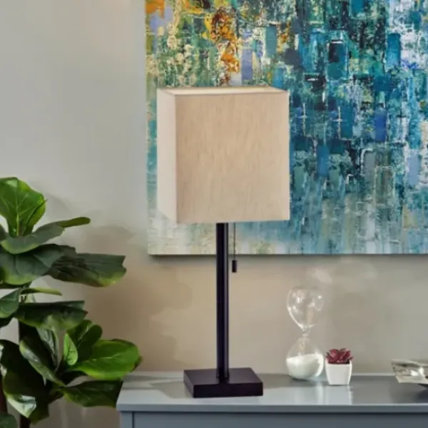 Table Lamps-Kirkland's Home Bronze Monochrome Square Table Lamp Black/Tan
