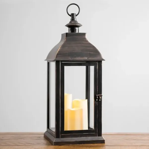 Lanterns-Kirkland's Home Bronze Plastic Lantern With Led Pillar Candles Brown