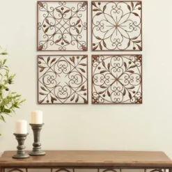 Wall Plaques-Kirkland's Home Bronze Scrollwork 4-Pc. Panel Wall Art Brown