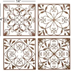 Wall Plaques-Kirkland's Home Bronze Scrollwork 4-Pc. Panel Wall Art Brown