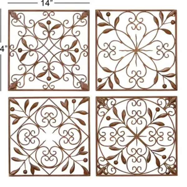 Wall Plaques-Kirkland's Home Bronze Scrollwork 4-Pc. Panel Wall Art Brown