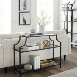 Console Tables-Kirkland's Home Bronze 3-Tier Ashlee Console Table Brown