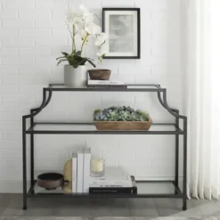 Console Tables-Kirkland's Home Bronze 3-Tier Ashlee Console Table Brown