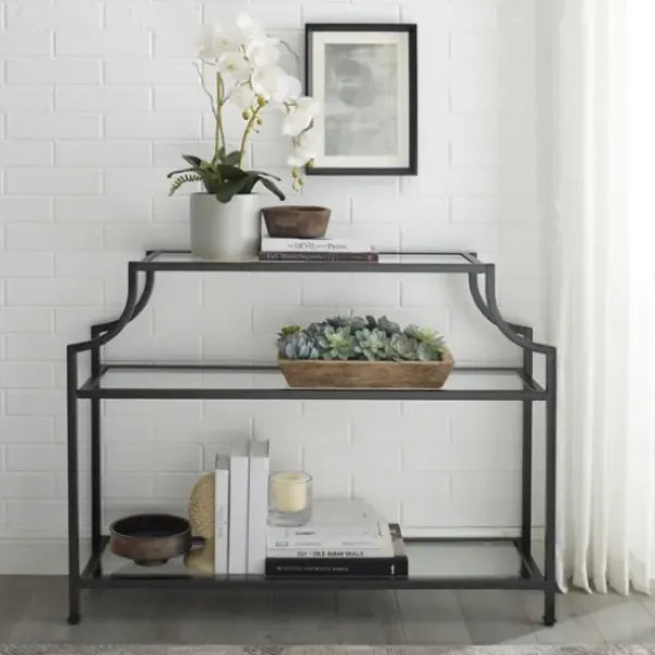 Console Tables-Kirkland's Home Bronze 3-Tier Ashlee Console Table Brown