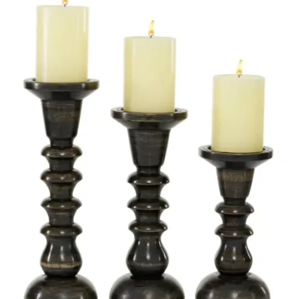 Candle Holders-Kirkland's Home Bronze Wood Column Candle Holders, Set Of 3 Brown