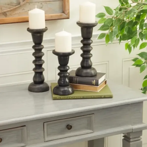 Candle Holders-Kirkland's Home Bronze Wood Column Candle Holders, Set Of 3 Brown