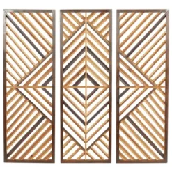 Wall Plaques-Kirkland's Home Bronze Wood Geometric Wall Plaques, Set Of 3 Tan