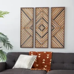 Wall Plaques-Kirkland's Home Bronze Wood Geometric Wall Plaques, Set Of 3 Tan