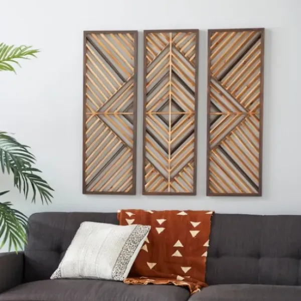 Wall Plaques-Kirkland's Home Bronze Wood Geometric Wall Plaques, Set Of 3 Tan