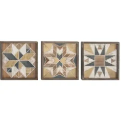 Wall Plaques-Kirkland's Home Brown Abstract Wood Framed Wall Plaques, Set Of 3 Brown/Gray
