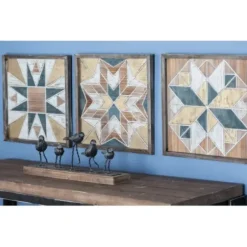 Wall Plaques-Kirkland's Home Brown Abstract Wood Framed Wall Plaques, Set Of 3 Brown/Gray