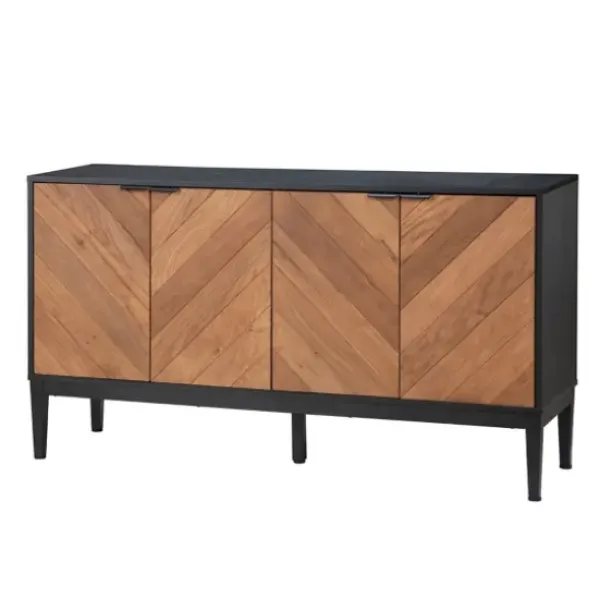 Cabinets & Sideboards-Kirkland's Home Brown And Black Wood Chevron 4-Door Sideboard Brown/Black