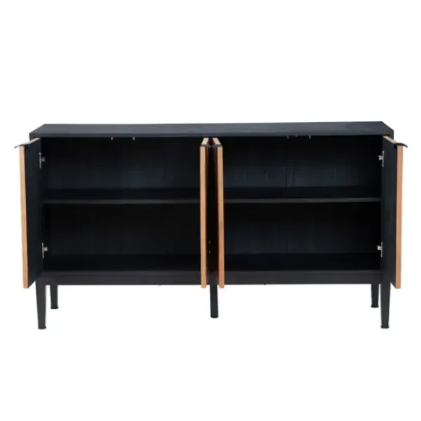 Cabinets & Sideboards-Kirkland's Home Brown And Black Wood Chevron 4-Door Sideboard Brown/Black