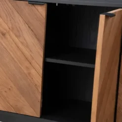 Cabinets & Sideboards-Kirkland's Home Brown And Black Wood Chevron 4-Door Sideboard Brown/Black