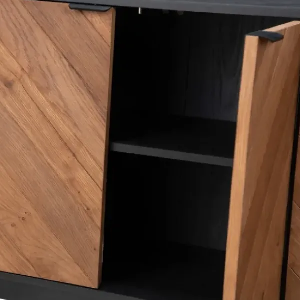 Cabinets & Sideboards-Kirkland's Home Brown And Black Wood Chevron 4-Door Sideboard Brown/Black
