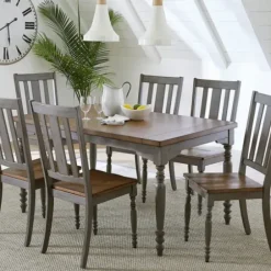 Dining Tables-Kirkland's Home Brown And Gray Traditional Wood Dining Table Brown/Gray