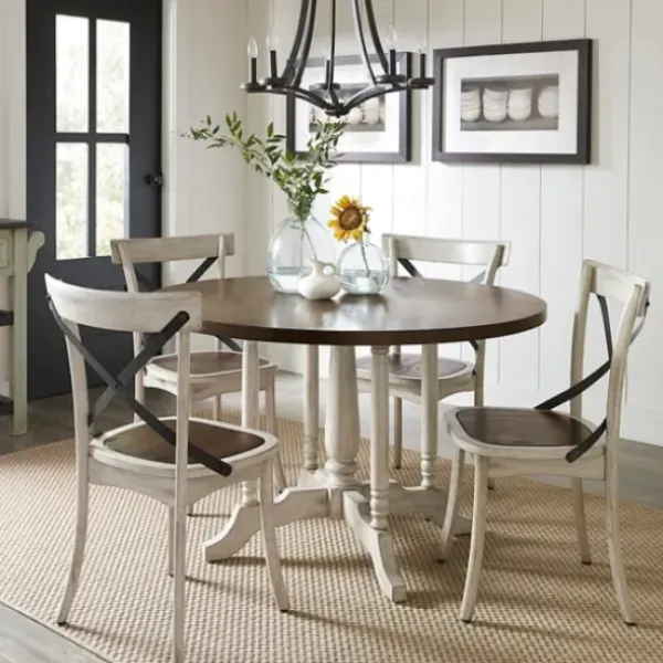 Dining Tables-Kirkland's Home Brown And White Round Wooden Dining Table Brown/White