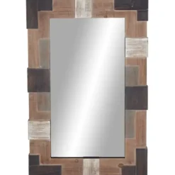Decorative Mirrors-Kirkland's Home Brown And White Square Strips Wood Framed Mirror