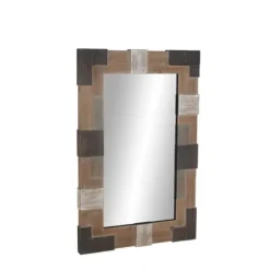 Decorative Mirrors-Kirkland's Home Brown And White Square Strips Wood Framed Mirror