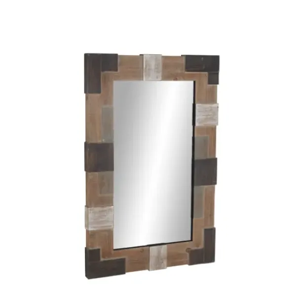 Decorative Mirrors-Kirkland's Home Brown And White Square Strips Wood Framed Mirror