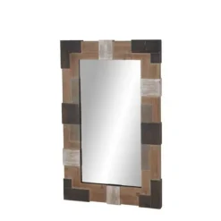 Decorative Mirrors-Kirkland's Home Brown And White Square Strips Wood Framed Mirror