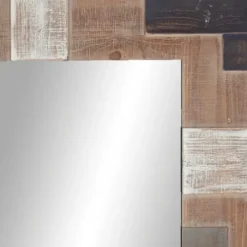 Decorative Mirrors-Kirkland's Home Brown And White Square Strips Wood Framed Mirror