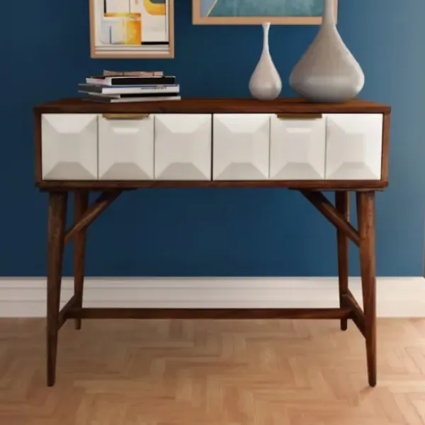 Console Tables-Kirkland's Home Brown And White Wood 2-Drawer Console Table Brown/White