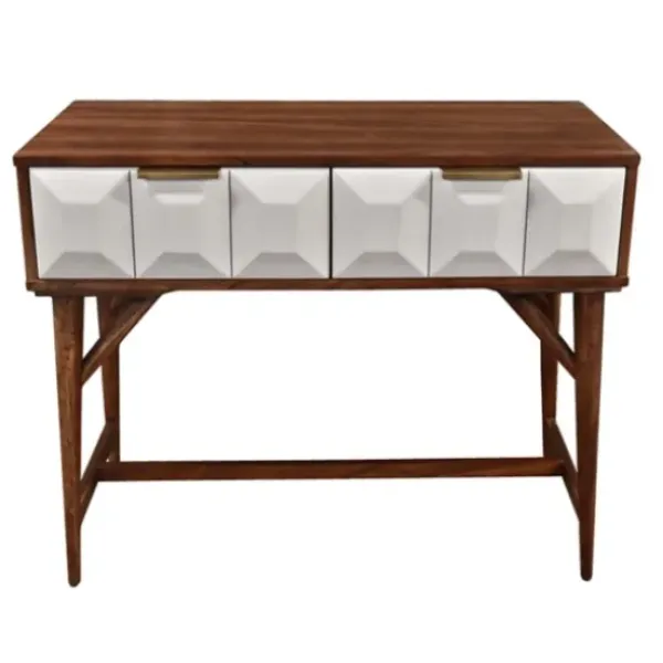 Console Tables-Kirkland's Home Brown And White Wood 2-Drawer Console Table Brown/White