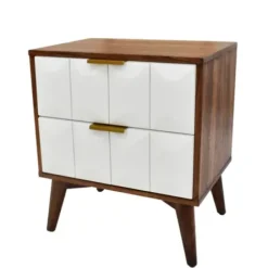 Nightstands-Kirkland's Home Brown And White Wood 2-Drawer Nightstand